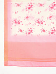 White & pink Floral Printed Mandarin Collar Regular Kurta & Trousers & Dupatta