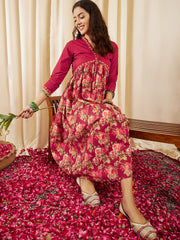 Floral Printed Pure Cotton Empire A-Line Ethnic Dress