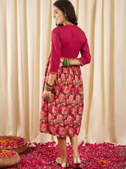 Floral Printed Pure Cotton Empire A-Line Ethnic Dress