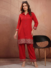 Women Floral Thread Button Detailed Top with Palazzo Co-Ords Set