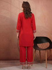 Women Floral Thread Button Detailed Top with Palazzo Co-Ords Set