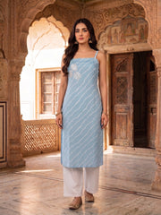 Women Leheriya Dyed Regular Beads and Stones Kurta with Palazzos