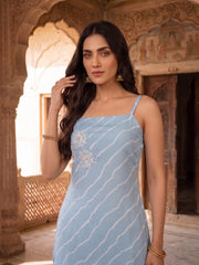 Women Leheriya Dyed Regular Beads and Stones Kurta with Palazzos