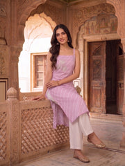 Women Leheriya Dyed Regular Thread Work Kurta with Trousers