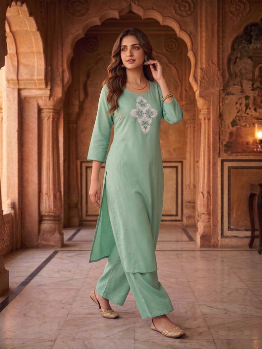 Women Ethnic Motifs Embroidered Regular Thread Work Kurta with Palazzos