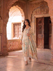 Women Printed Regular Kurta with Trousers & With Dupatta