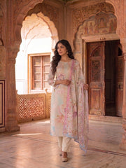 Women Floral Printed Regular Thread Work Kurta with Trousers & With Dupatta