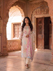 Women Floral Printed Regular Thread Work Kurta with Trousers & With Dupatta