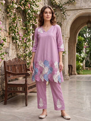 Floral Embroidered Tunic with Trousers