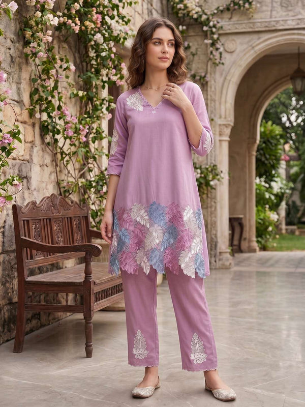 Floral Embroidered Tunic with Trousers