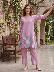 Floral Embroidered Tunic with Trousers
