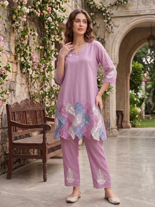 Floral Embroidered Tunic with Trousers