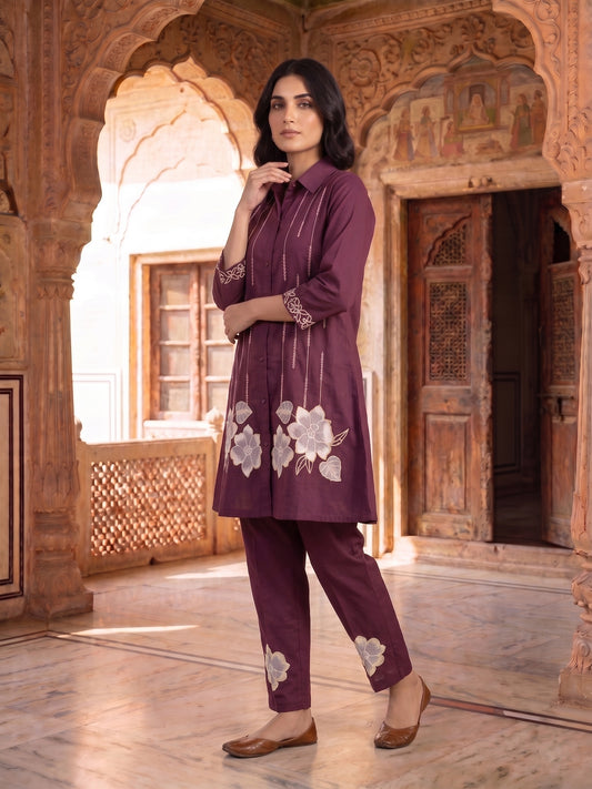 Floral Embroidered Tunic with Trousers