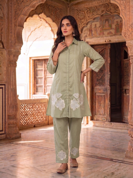 Floral Embroidered Tunic with Trousers