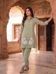 Floral Embroidered Tunic with Trousers