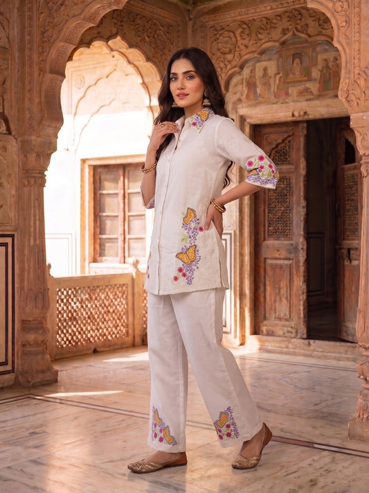 Floral Embroidered Shirt with Palazzos
