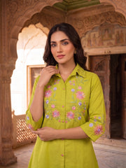 Floral Embroidered Shirt with Trousers