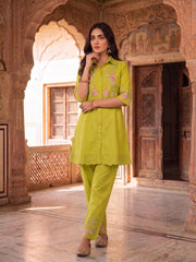 Floral Embroidered Shirt with Trousers