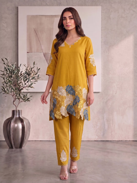 Floral Embroidered Tunic with Trousers