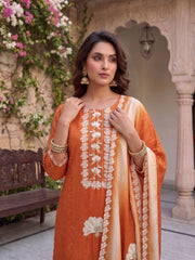Women Floral Printed Regular Thread Work Pure Silk Kurta with Trousers & With Dupatta