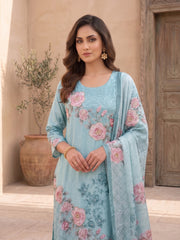 Women Floral Printed Regular Pure Silk Kurta with Palazzos & With Dupatta