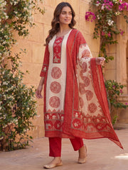 Women Ethnic Motifs Printed Regular Pure Silk Kurta with Trousers & With Dupatta