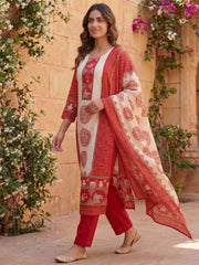 Women Ethnic Motifs Printed Regular Pure Silk Kurta with Trousers & With Dupatta