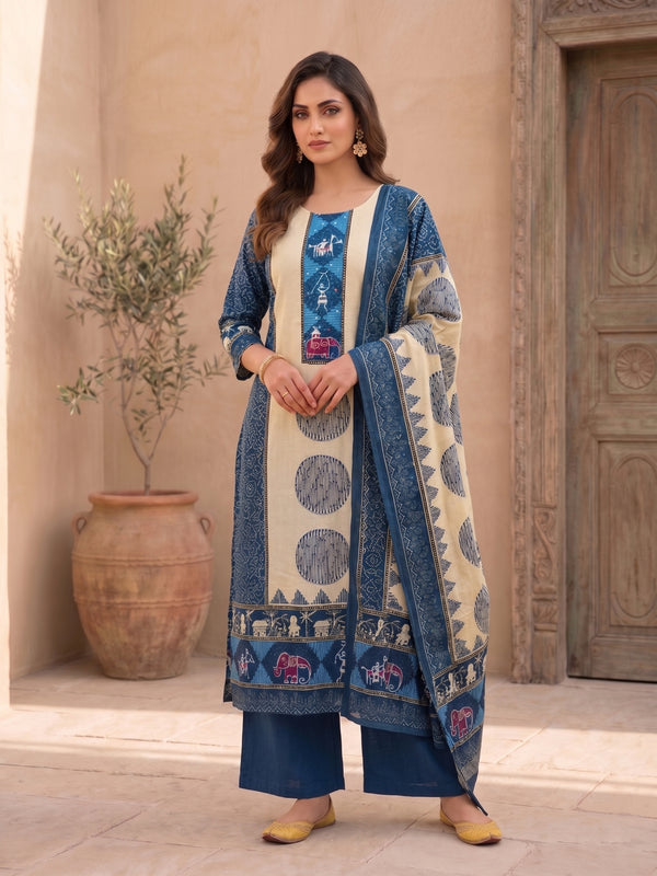 Women Ethnic Motifs Printed Regular Pure Silk Kurta with Palazzos & With Dupatta