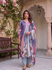 Women Floral Printed Regular Pure Silk Kurta with Trousers & With Dupatta