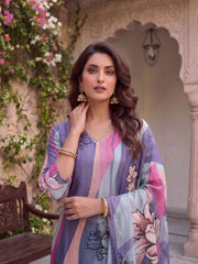 Women Floral Printed Regular Pure Silk Kurta with Trousers & With Dupatta