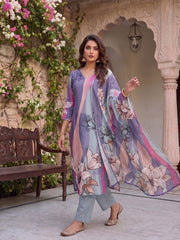 Women Floral Printed Regular Pure Silk Kurta with Trousers & With Dupatta