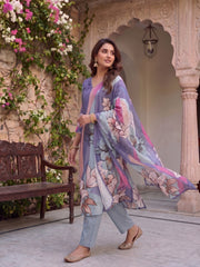 Women Floral Printed Regular Pure Silk Kurta with Trousers & With Dupatta