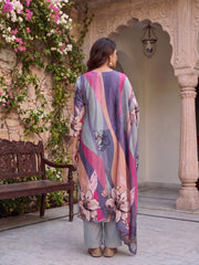 Women Floral Printed Regular Pure Silk Kurta with Trousers & With Dupatta