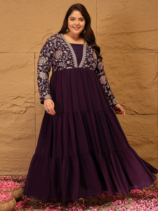 Embroidered Fit & Flared Maxi Ethnic Dresses