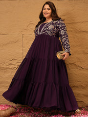 Embroidered Fit & Flared Maxi Ethnic Dresses