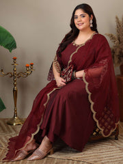 Women Ethnic Motifs Embroidered Panelled Kurta with Trousers & With Dupatta