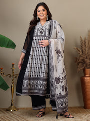 Women Plus Size Ethnic Motifs Printed Kurta with Palazzo & Dupatta