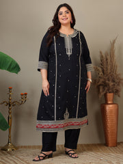 Women Plus Size Zari Embroidered Kurta with Trousers & Dupatta