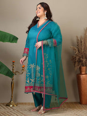 Women Ethnic Motifs Embroidered Regular Thread Work Kurta with Trousers & With Dupatta