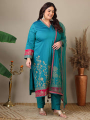 Women Ethnic Motifs Embroidered Regular Thread Work Kurta with Trousers & With Dupatta
