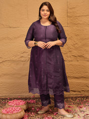 Floral Embroidered A-Line Kurta with Trousers & Dupatta