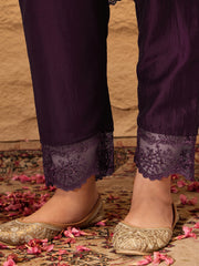 Floral Embroidered A-Line Kurta with Trousers & Dupatta