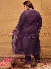 Floral Embroidered A-Line Kurta with Trousers & Dupatta