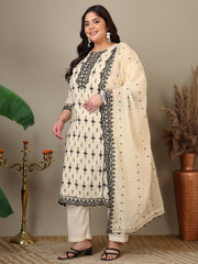 Women Ethnic Motifs Embroidered Thread Work Kurta with Trousers & With Dupatta