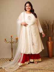 Ethnic Motifs Embroidered Panelled A-Line Zari Kurta With Sharara & Dupatta