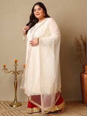Ethnic Motifs Embroidered Panelled A-Line Zari Kurta With Sharara & Dupatta