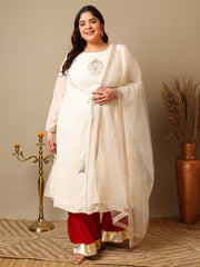 Ethnic Motifs Embroidered Panelled A-Line Zari Kurta With Sharara & Dupatta