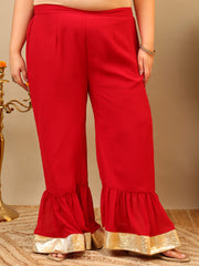 Ethnic Motifs Embroidered Panelled A-Line Zari Kurta With Sharara & Dupatta