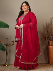 Women Ethnic Motifs Embroidered Regular Kurta with Sharara & With Dupatta