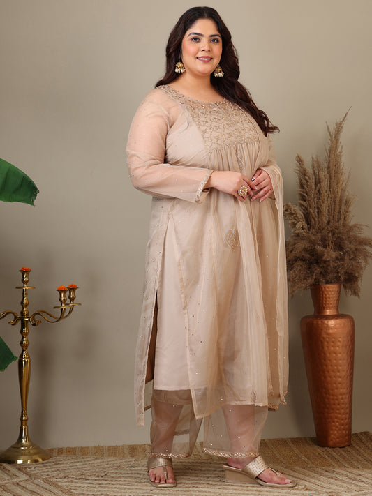 Women Ethnic Motifs Embroidered Pleated Kurta with Palazzos & Dupatta